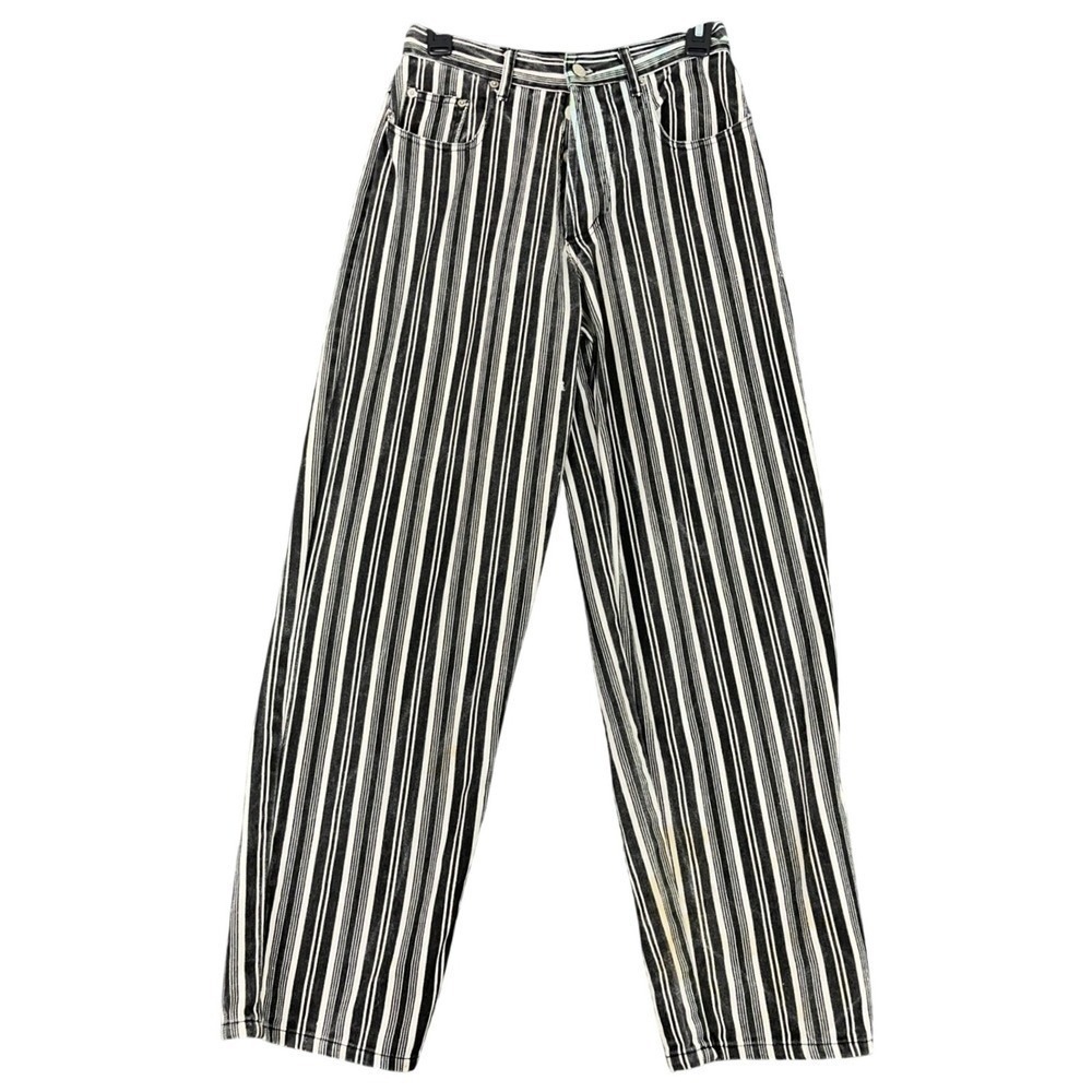 Vintage Nada Nuff Striped Jeans Straight Leg Pants 7 Womens Button Fly High Rise